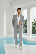 Cargar la imagen en la vista de la galería, Seersucker Striped Blazer Pants 2 Piece Men's Summer Suit
