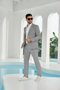 Bild in Galerie-Betrachter laden, Seersucker Striped Blazer Pants 2 Piece Men's Summer Suit
