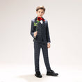 Load image into Gallery viewer, Grey Plaid Elegant 5 Piece Boys Suits
