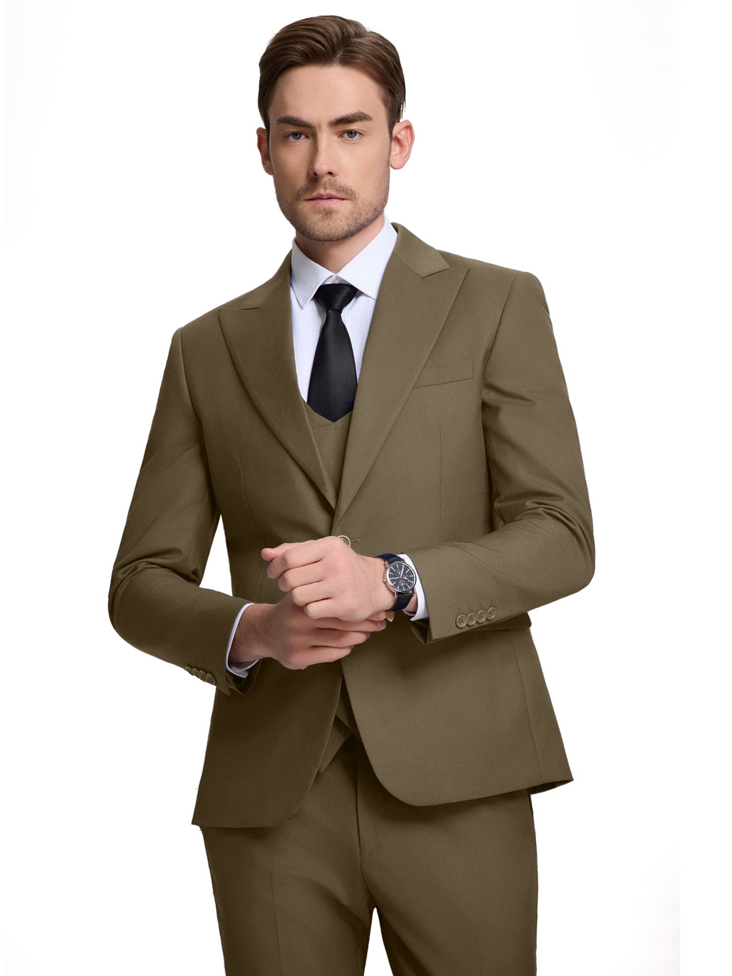 coffee 3 piece wedding suit for men – slim fit groom tuxedo for formal events