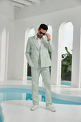 Charger l'image dans la visionneuse de la galerie, Seersucker Double Breasted Blazer Pants 2 Piece Men's Summer Suit
