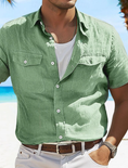 Bild in Galerie-Betrachter laden, Men's Linen Shirt Beach Solid Color Spring & Summer Street Daily Pocket Shirt
