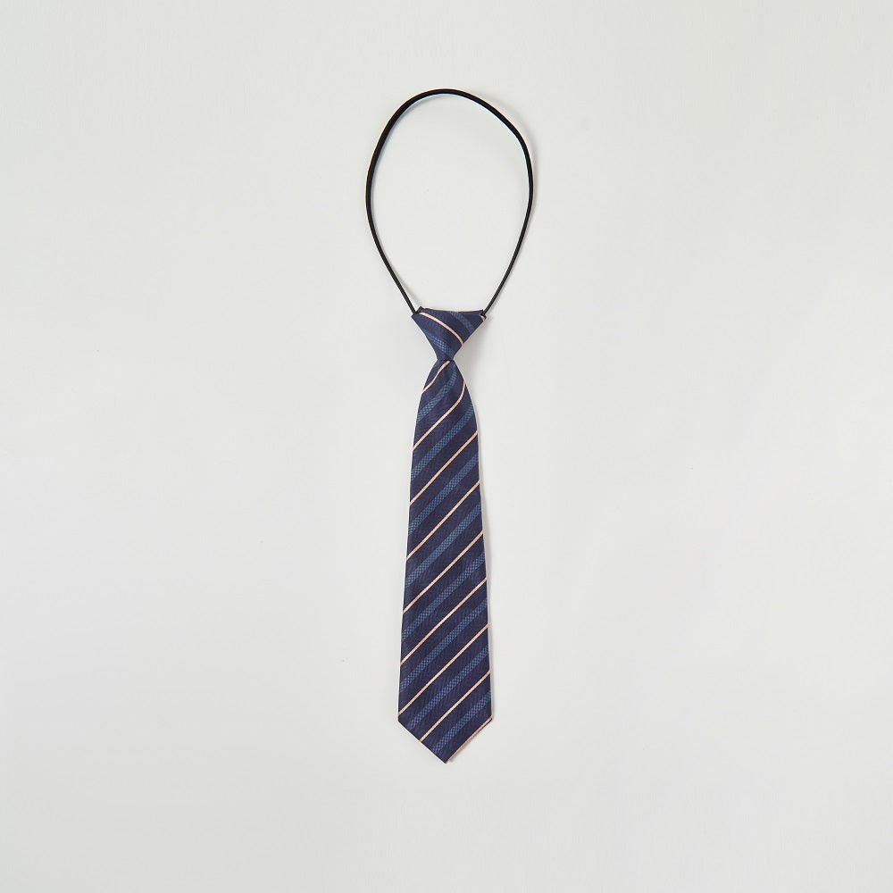 Boys Navy Diagonal Striped Tie | Pre-Tied Clip-On Necktie for School & Formal Wear