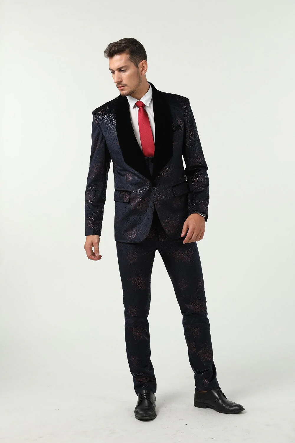 Navy Velvet Unique Patterned Party 3 Piece Men Suits