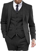 Cargar la imagen en la vista de la galería, Mens Tweed Herringbone Wedding Suit Prom Tuxedos 3 Piece Peak Lapel Dress 3089
