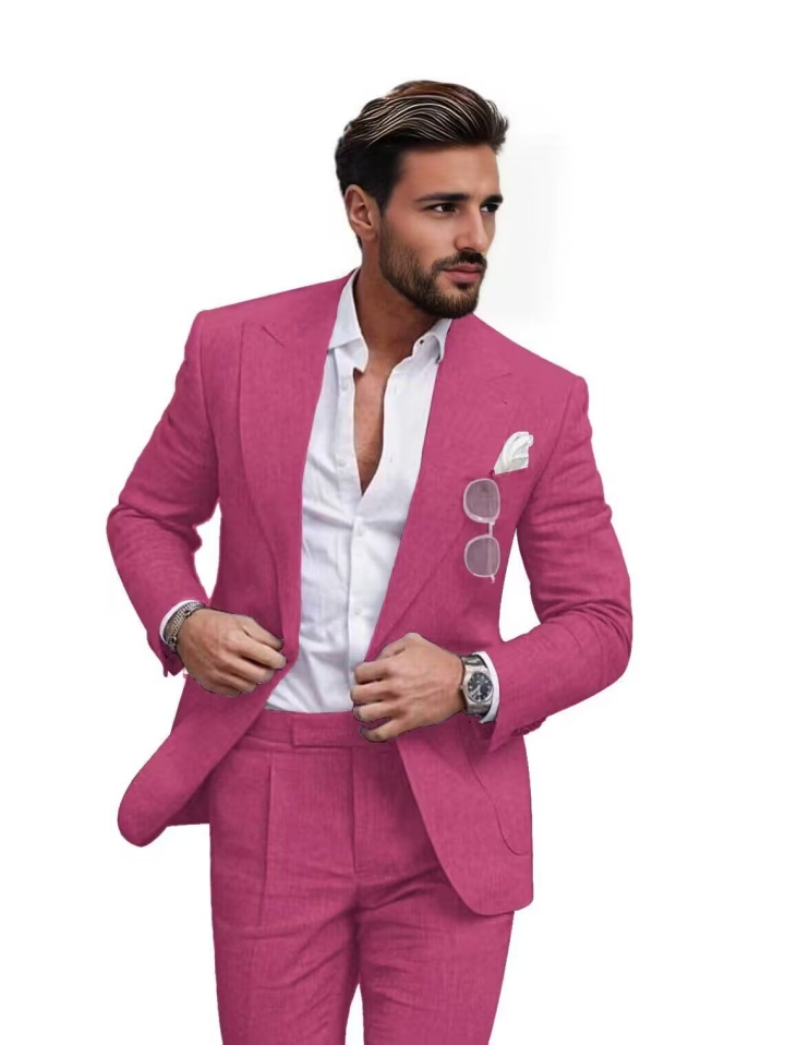 Summer Casual Linen Men's Slim Fit 2 Piece Suit