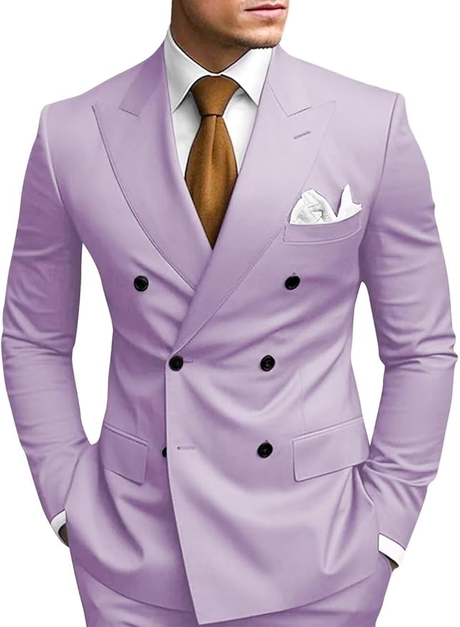 Stylish Lavender peak lapel 2 piece suit for men – slim fit formal look with white shirt and tie