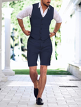 Cargar la imagen en la vista de la galería, Linen Summer Suits 2 Piece Causal Men Suits Vest and Shorts Tailored Fit 2024
