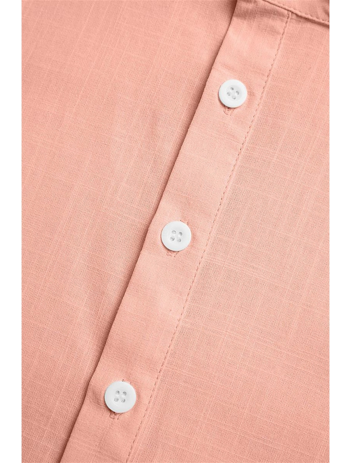 Button placket and stitching on pink Henley linen shirt – stylish lightweight shirt for daily wear