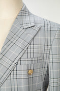 Bild in Galerie-Betrachter laden, Double Breasted Peak Lapel Plaid Men Blazer 2362
