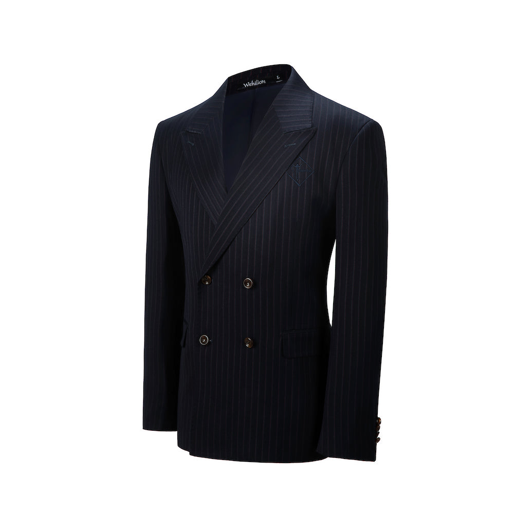 Designer Style New Double Breasted Men's Two Button Stripe Blazer