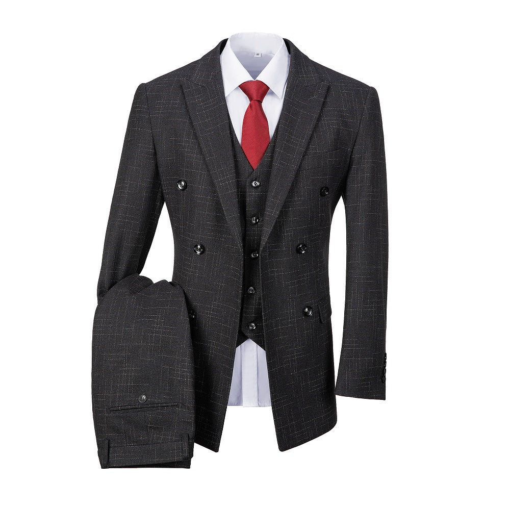 Black Plaid Men's 3 Piece Slim Fit Suits