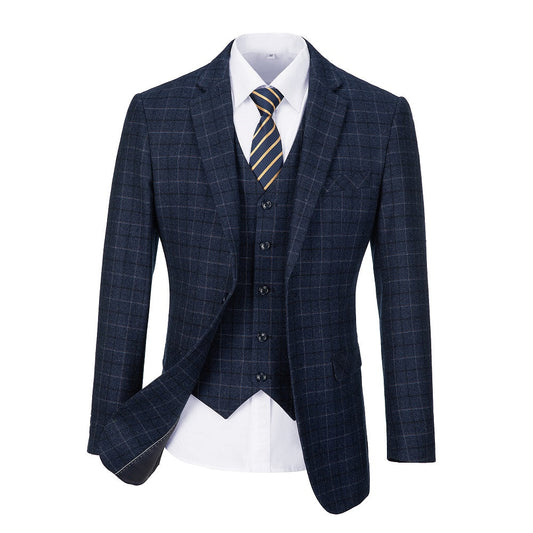 Navy Plaid Men's Blazer for Party, Wedding and Business