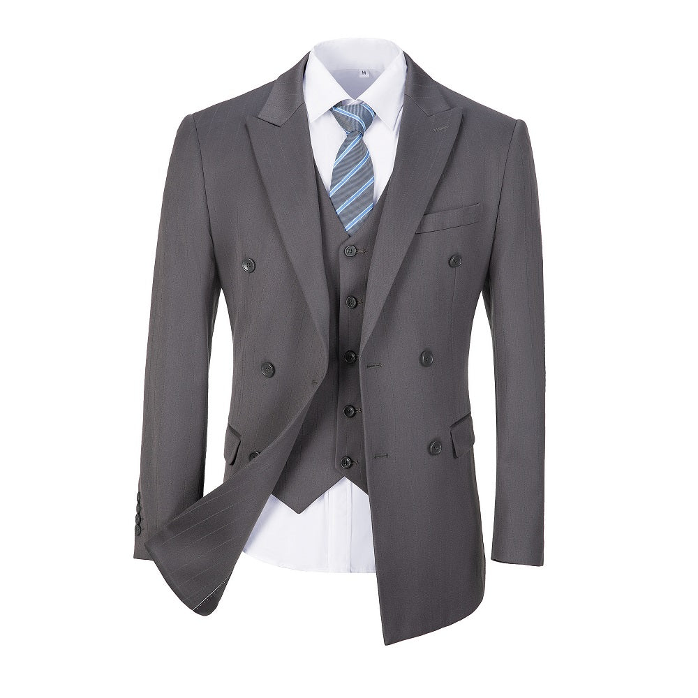 Grey Stripe Men's Double Breasted Blazer for Party, Wedding and Business