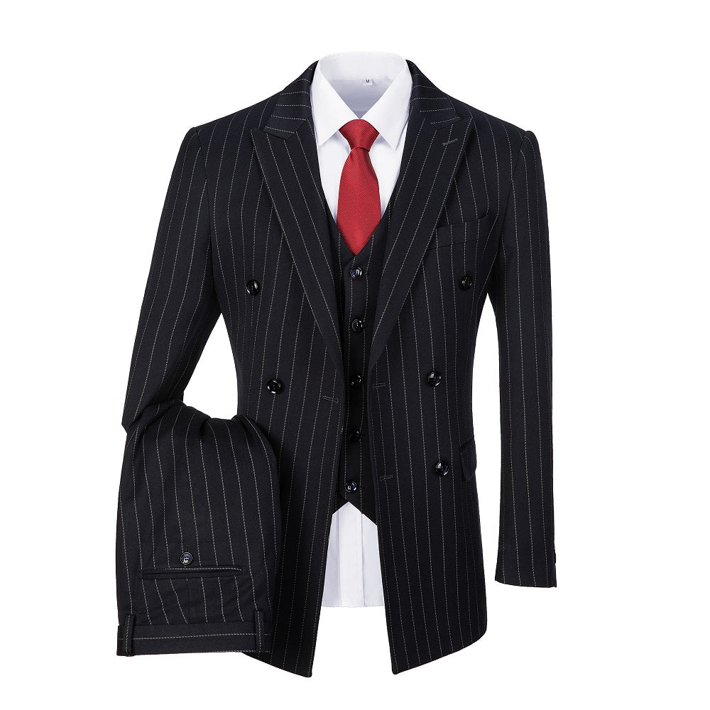 Stripe Men's 3 Piece Suits Double Breasted Blazer Vest Pants(MORE COLORS+)