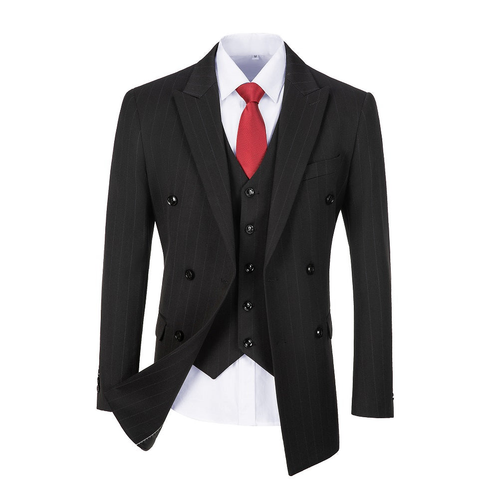 Black Stripe Men's Double Breasted Blazer for Party, Wedding and Business