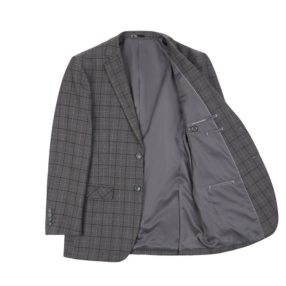 Grey Plaid Men's Blazer Set for Party, Wedding and Business