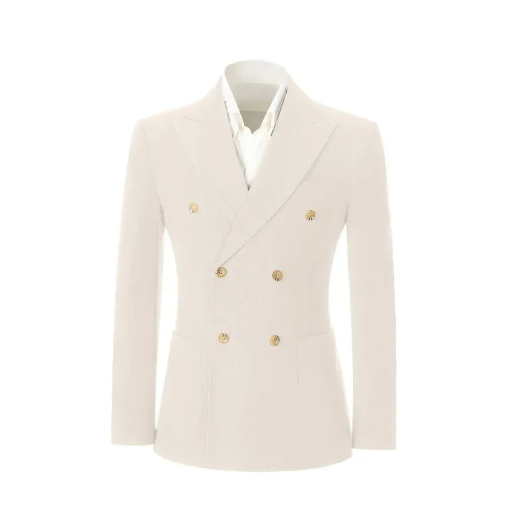 Men's Peak Lapel Double Breasted Corduroy 2 Piece Suit
