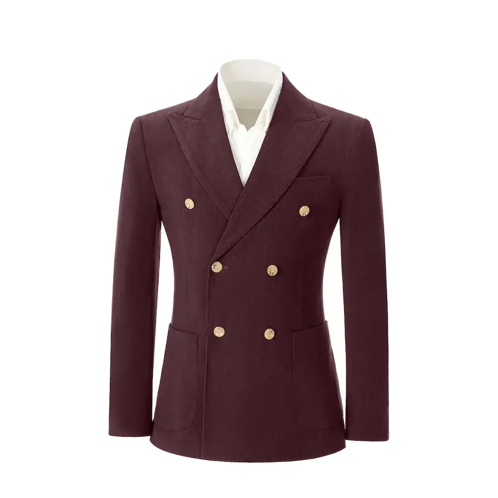 Men's Peak Lapel Double Breasted Corduroy 2 Piece Suit
