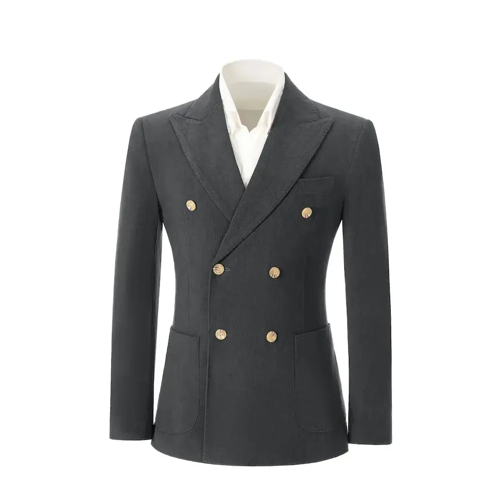 Men's Peak Lapel Double Breasted Corduroy 2 Piece Suit