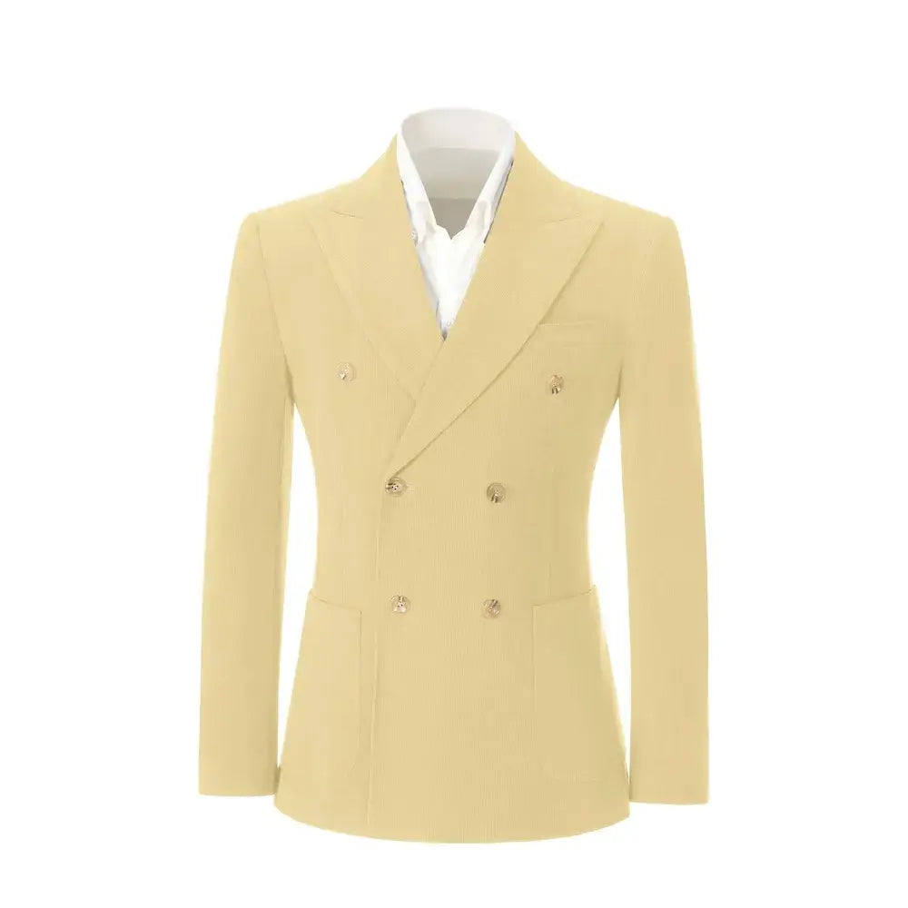 Men's Peak Lapel Double Breasted Corduroy 2 Piece Suit