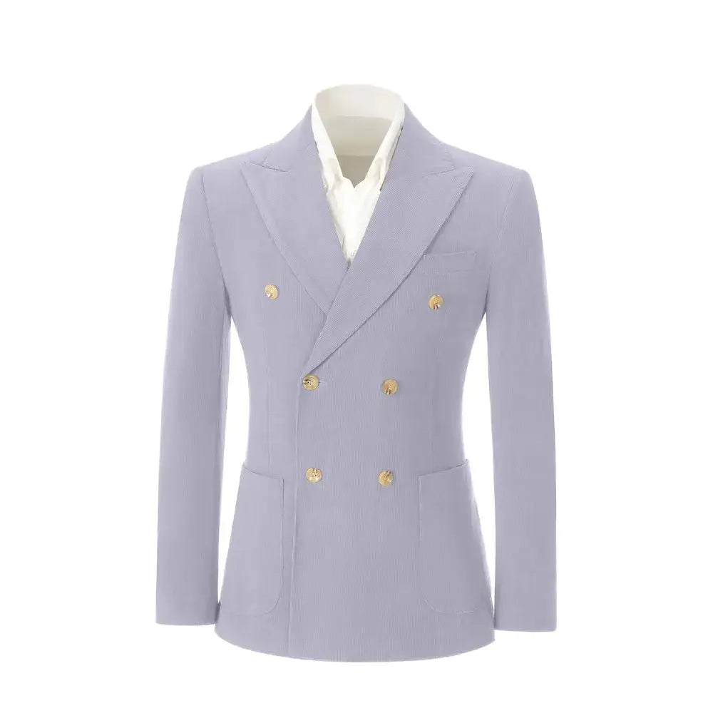 Men's Peak Lapel Double Breasted Corduroy 2 Piece Suit