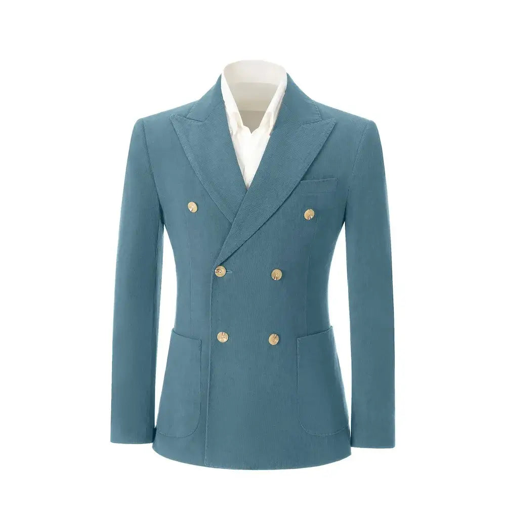 Men's Peak Lapel Double Breasted Corduroy 2 Piece Suit