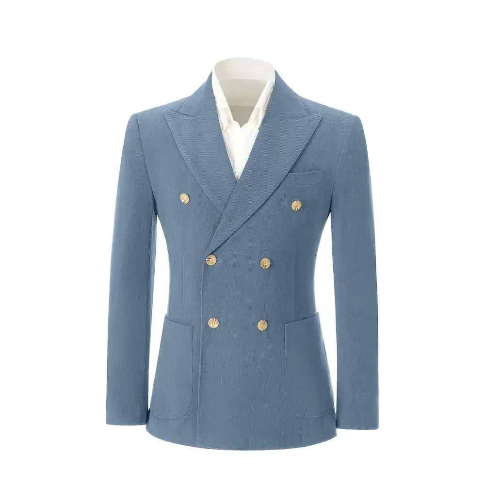 Men's Peak Lapel Double Breasted Corduroy 2 Piece Suit