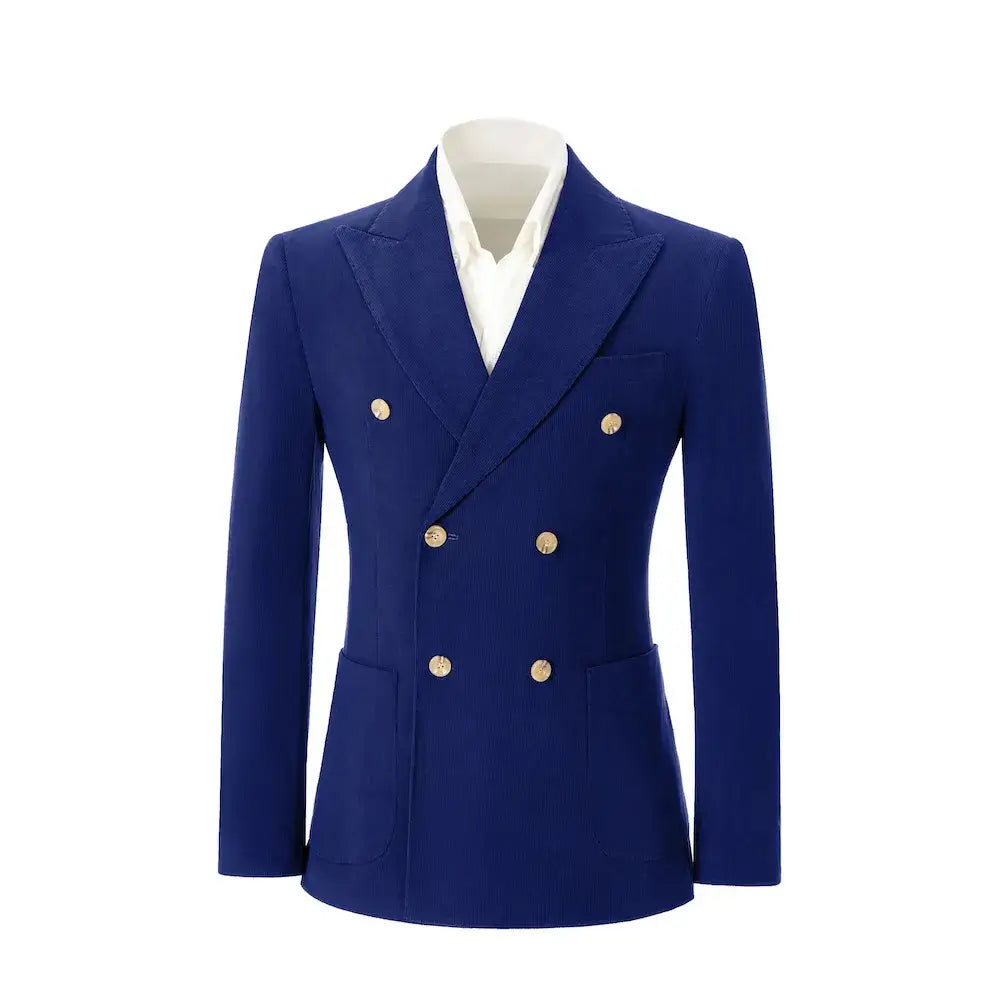 Men's Peak Lapel Double Breasted Corduroy 2 Piece Suit