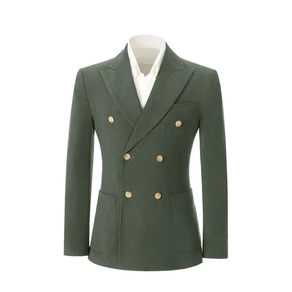 Men's Peak Lapel Double Breasted Corduroy 2 Piece Suit