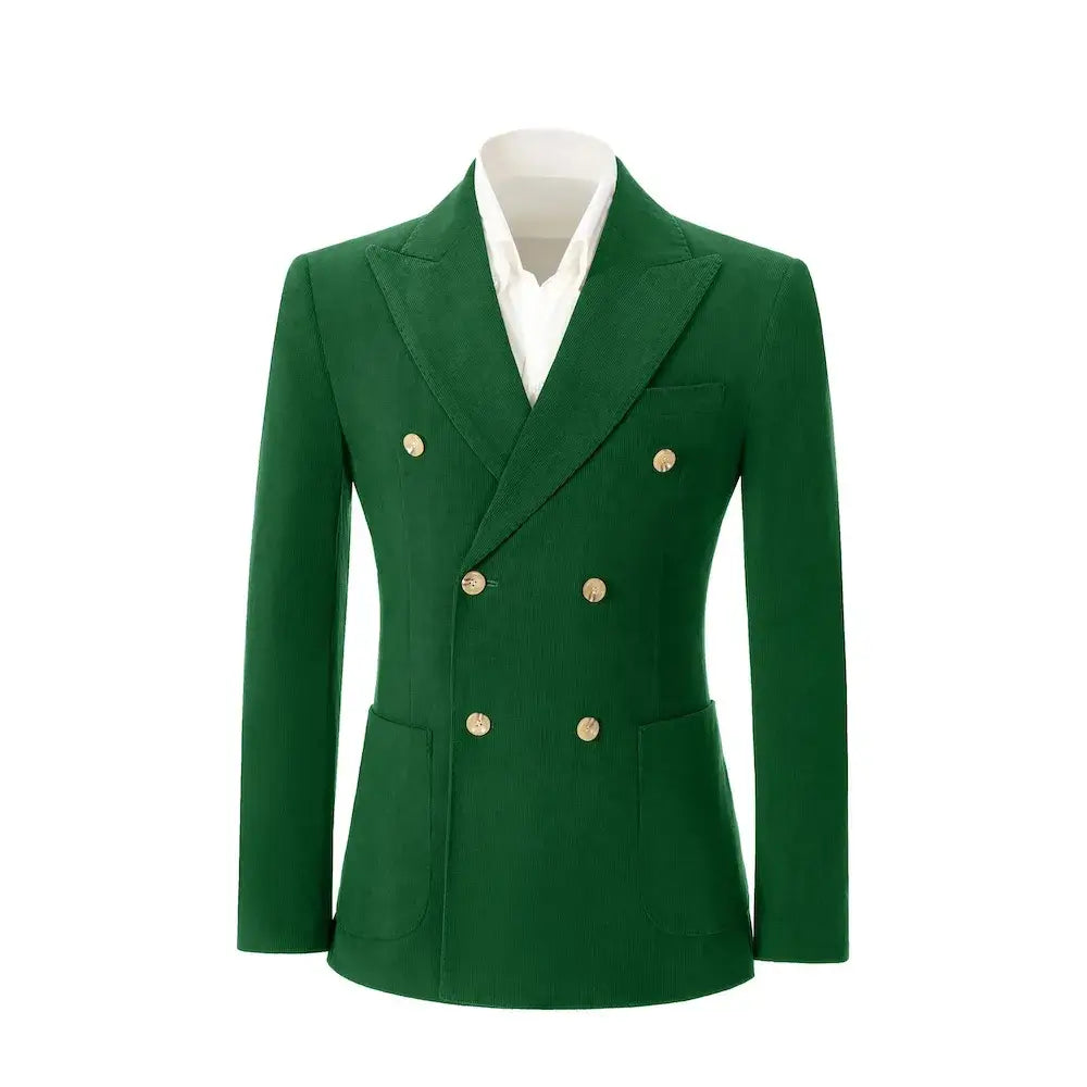 Men's Peak Lapel Double Breasted Corduroy 2 Piece Suit