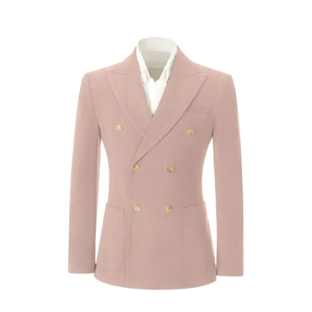 Men's Peak Lapel Double Breasted Corduroy 2 Piece Suit