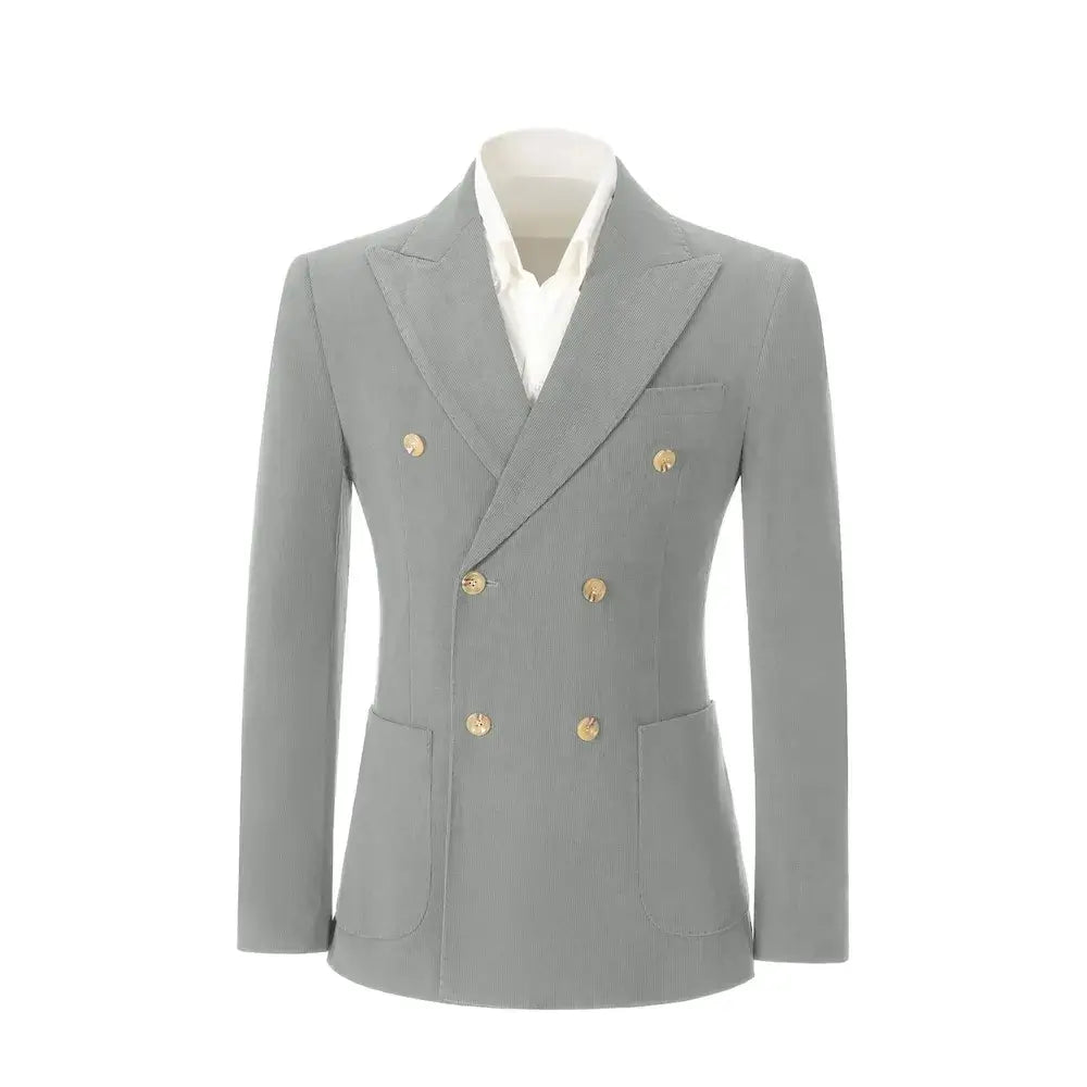 Men's Peak Lapel Double Breasted Corduroy 2 Piece Suit