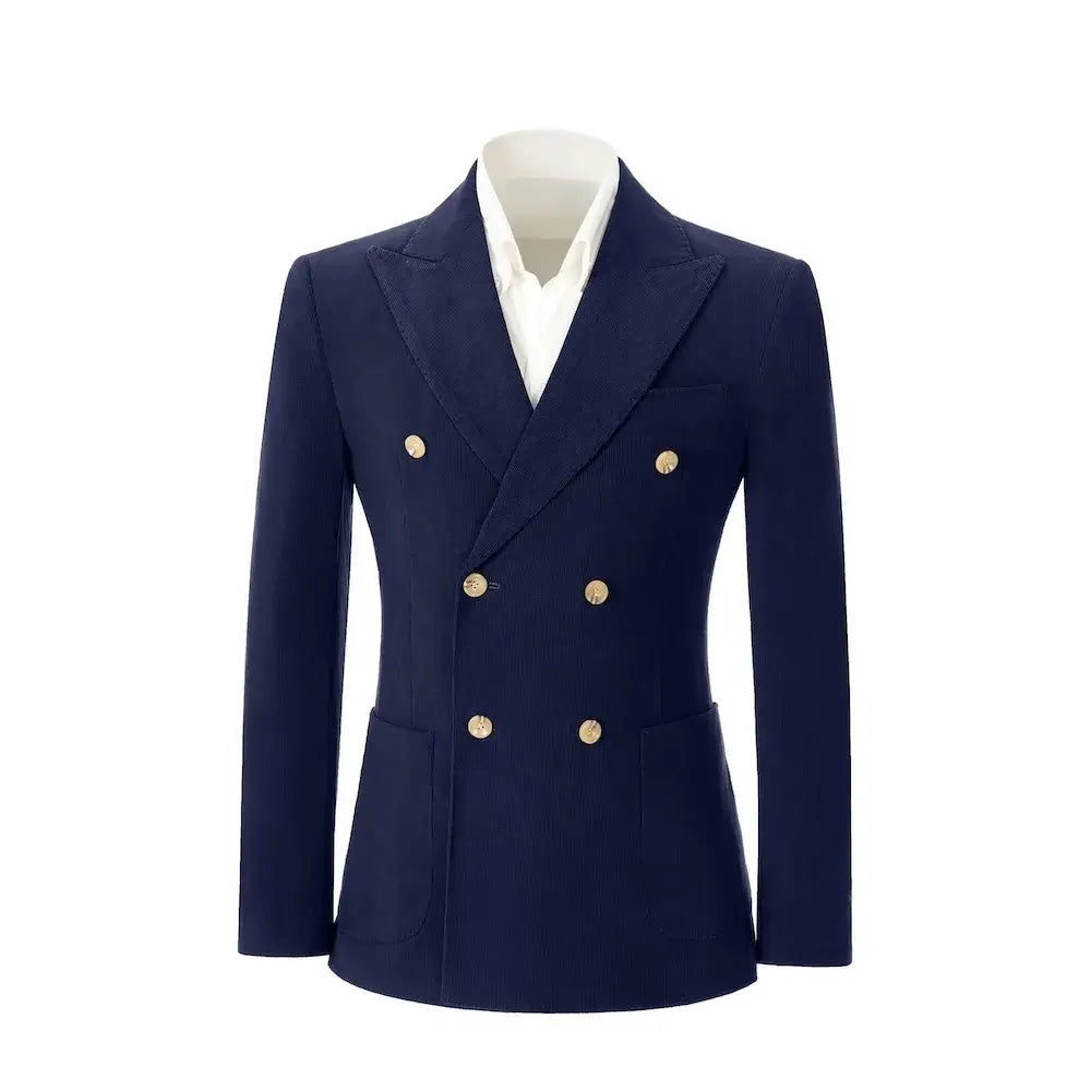 Men's Peak Lapel Double Breasted Corduroy 2 Piece Suit