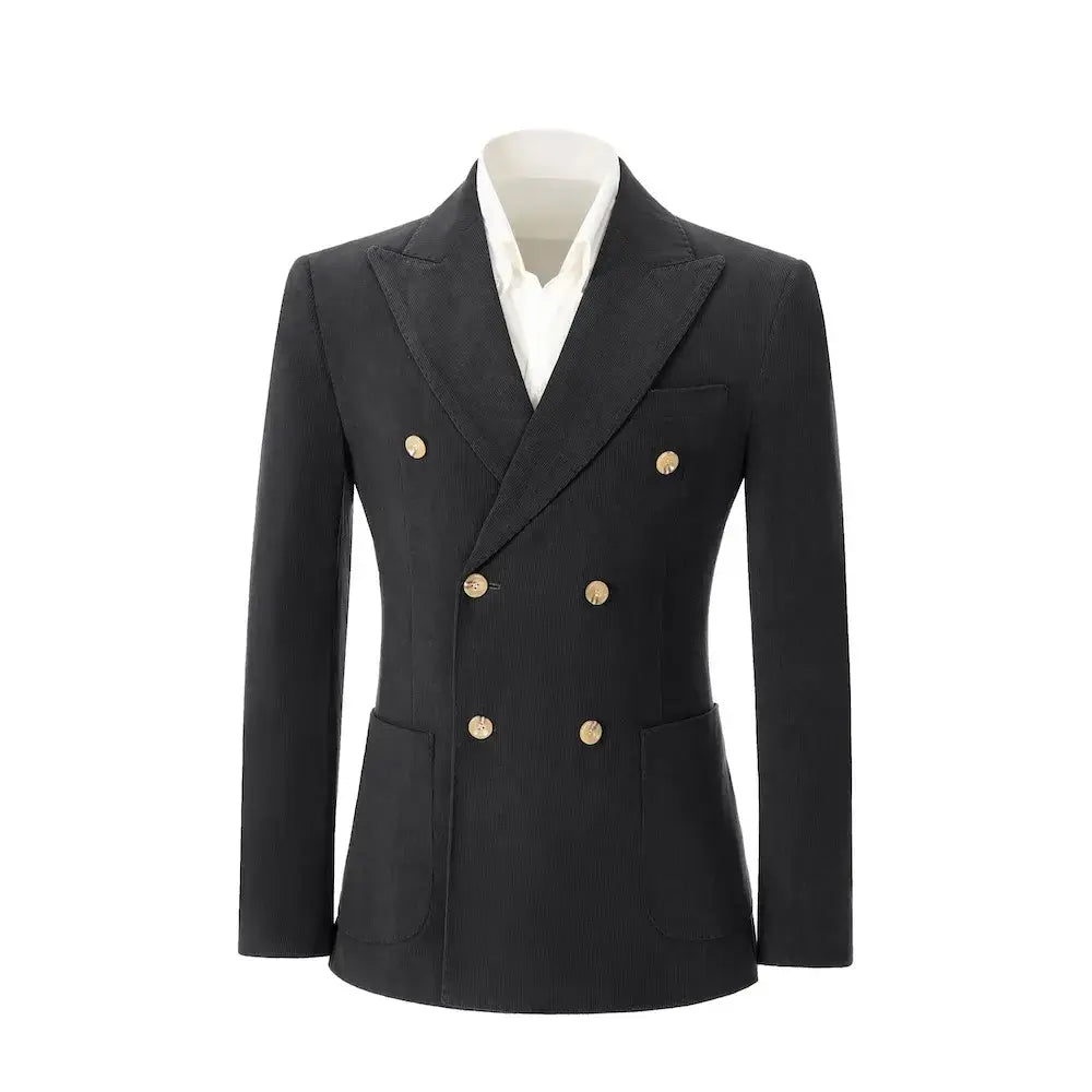 Men's Peak Lapel Double Breasted Corduroy 2 Piece Suit
