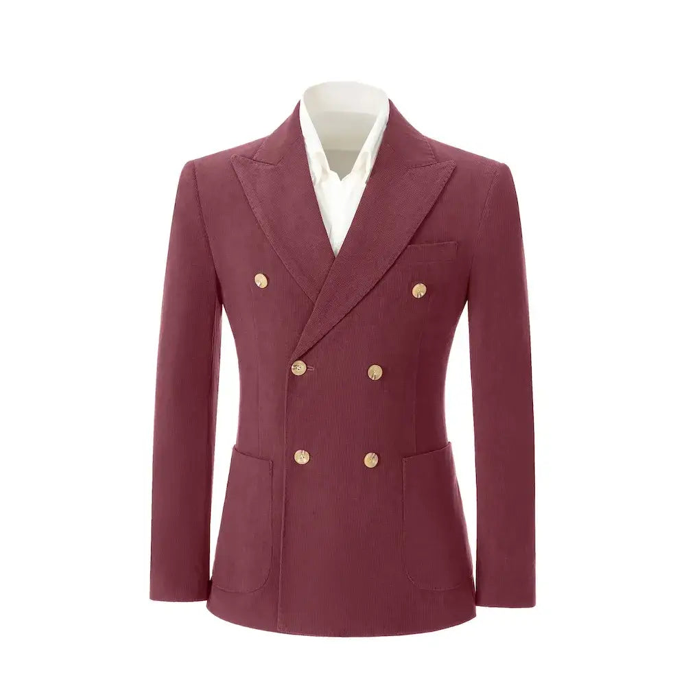 Men's Peak Lapel Double Breasted Corduroy 2 Piece Suit