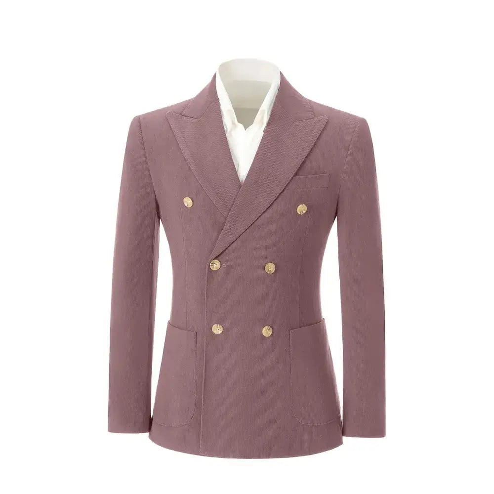 Men's Peak Lapel Double Breasted Corduroy 2 Piece Suit