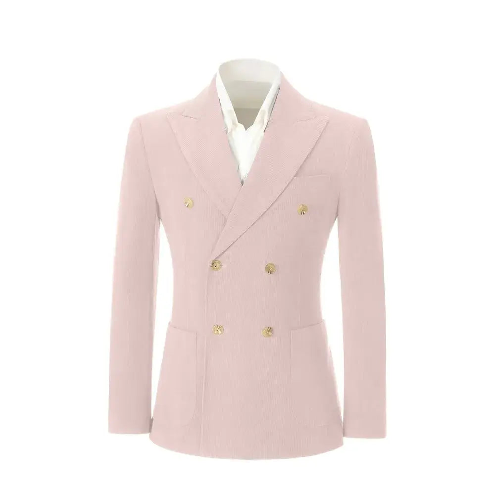 Men's Peak Lapel Double Breasted Corduroy 2 Piece Suit