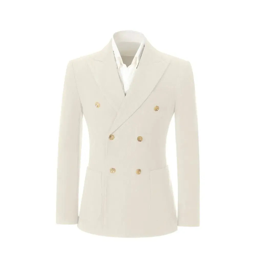 Men's Peak Lapel Double Breasted Corduroy 2 Piece Suit
