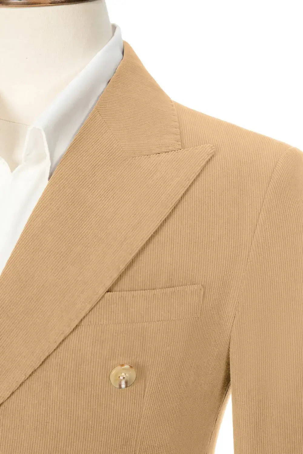 Men's Peak Lapel Double Breasted Corduroy 2 Piece Suit