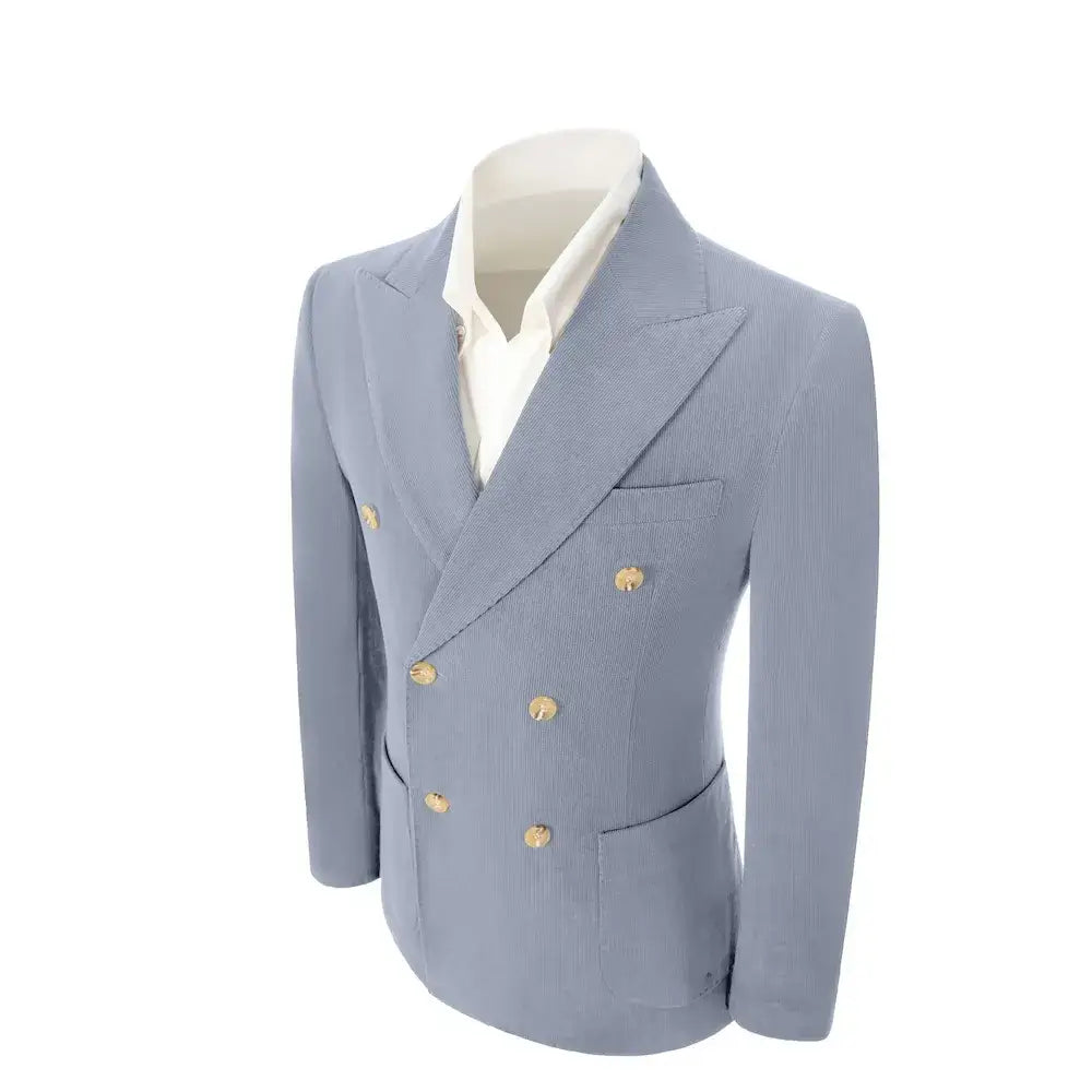 Men's Peak Lapel Double Breasted Corduroy 2 Piece Suit