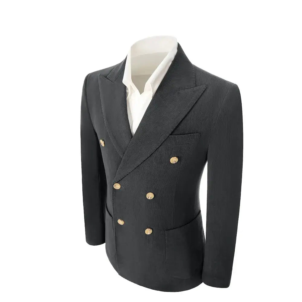 Men's Peak Lapel Double Breasted Corduroy 2 Piece Suit