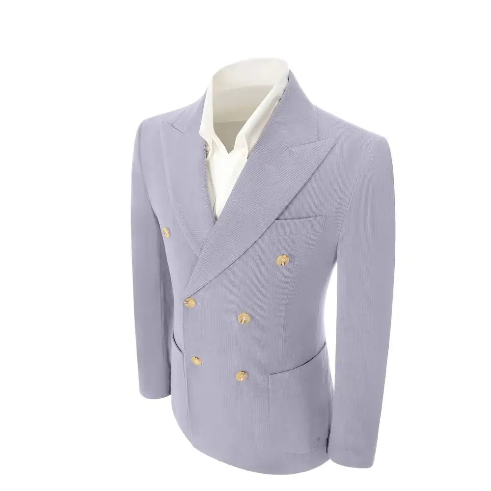 Men's Peak Lapel Double Breasted Corduroy 2 Piece Suit