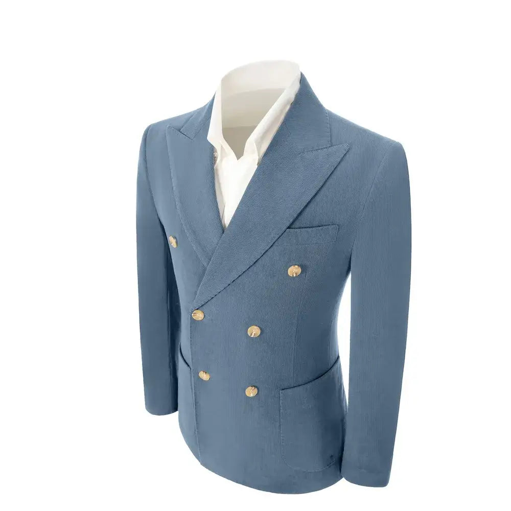 Men's Peak Lapel Double Breasted Corduroy 2 Piece Suit