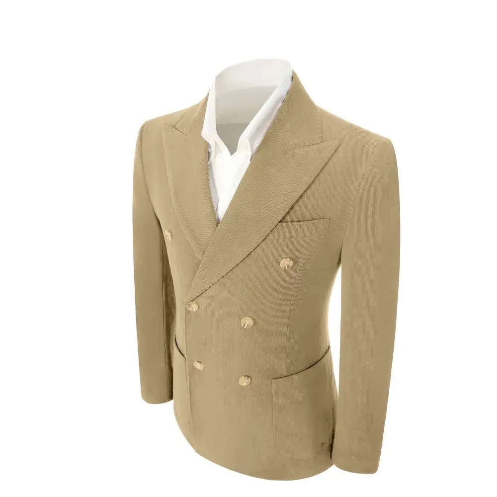 Men's Peak Lapel Double Breasted Corduroy 2 Piece Suit