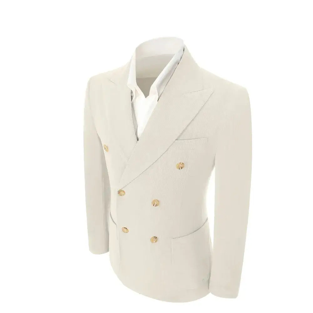 Men's Peak Lapel Double Breasted Corduroy 2 Piece Suit
