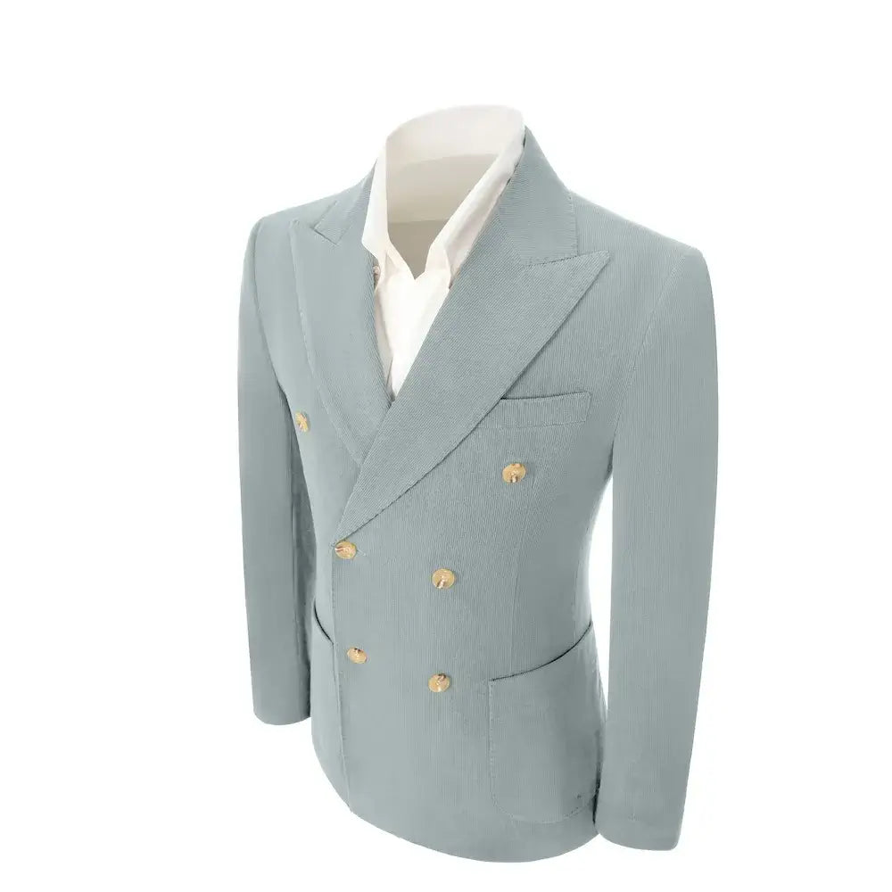 Men's Peak Lapel Double Breasted Corduroy 2 Piece Suit