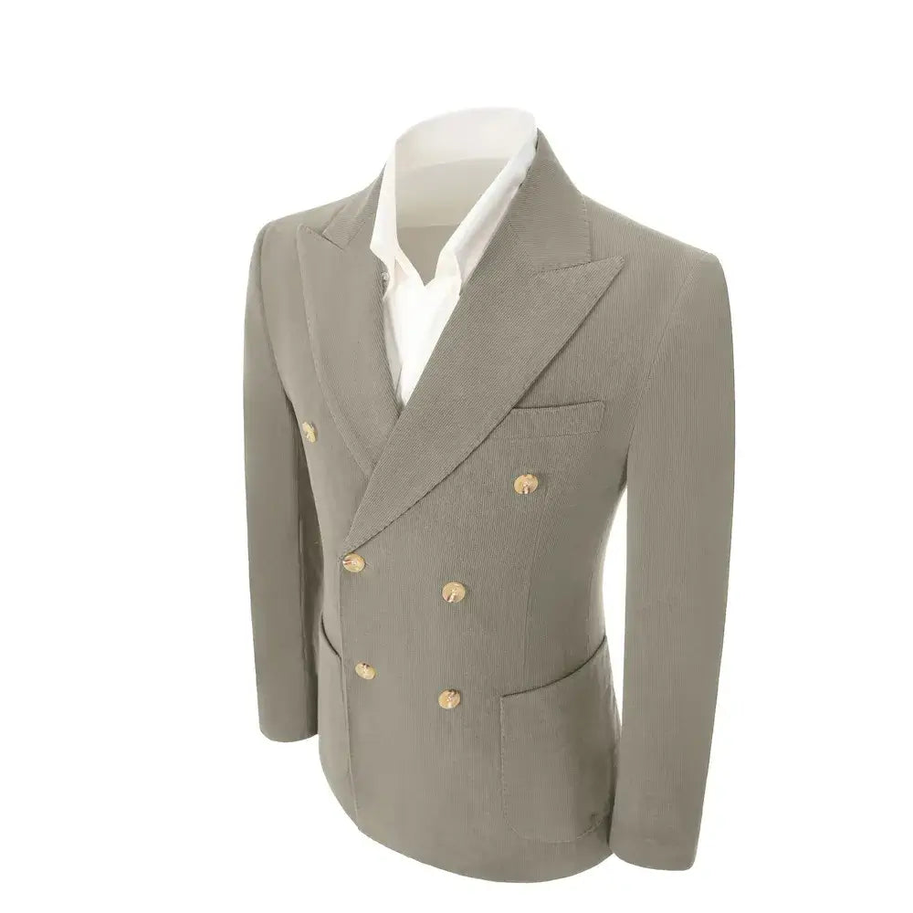 Men's Peak Lapel Double Breasted Corduroy 2 Piece Suit