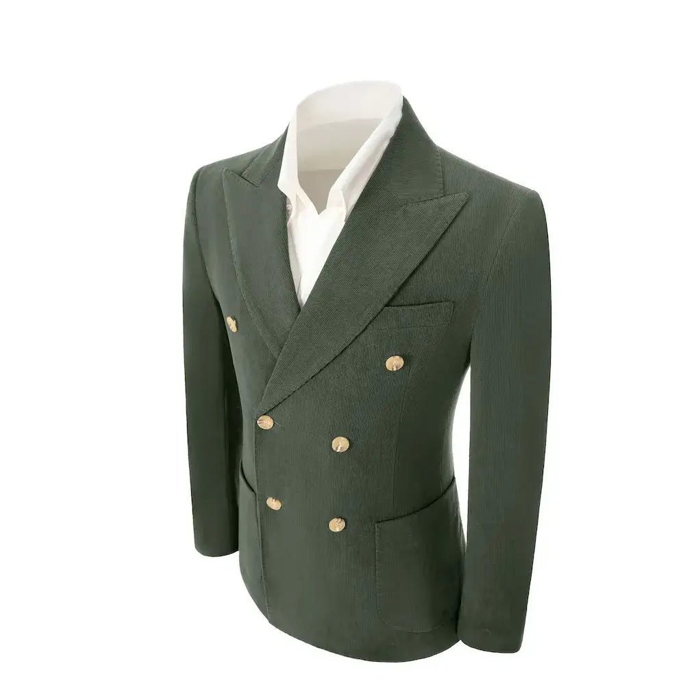 Men's Peak Lapel Double Breasted Corduroy 2 Piece Suit