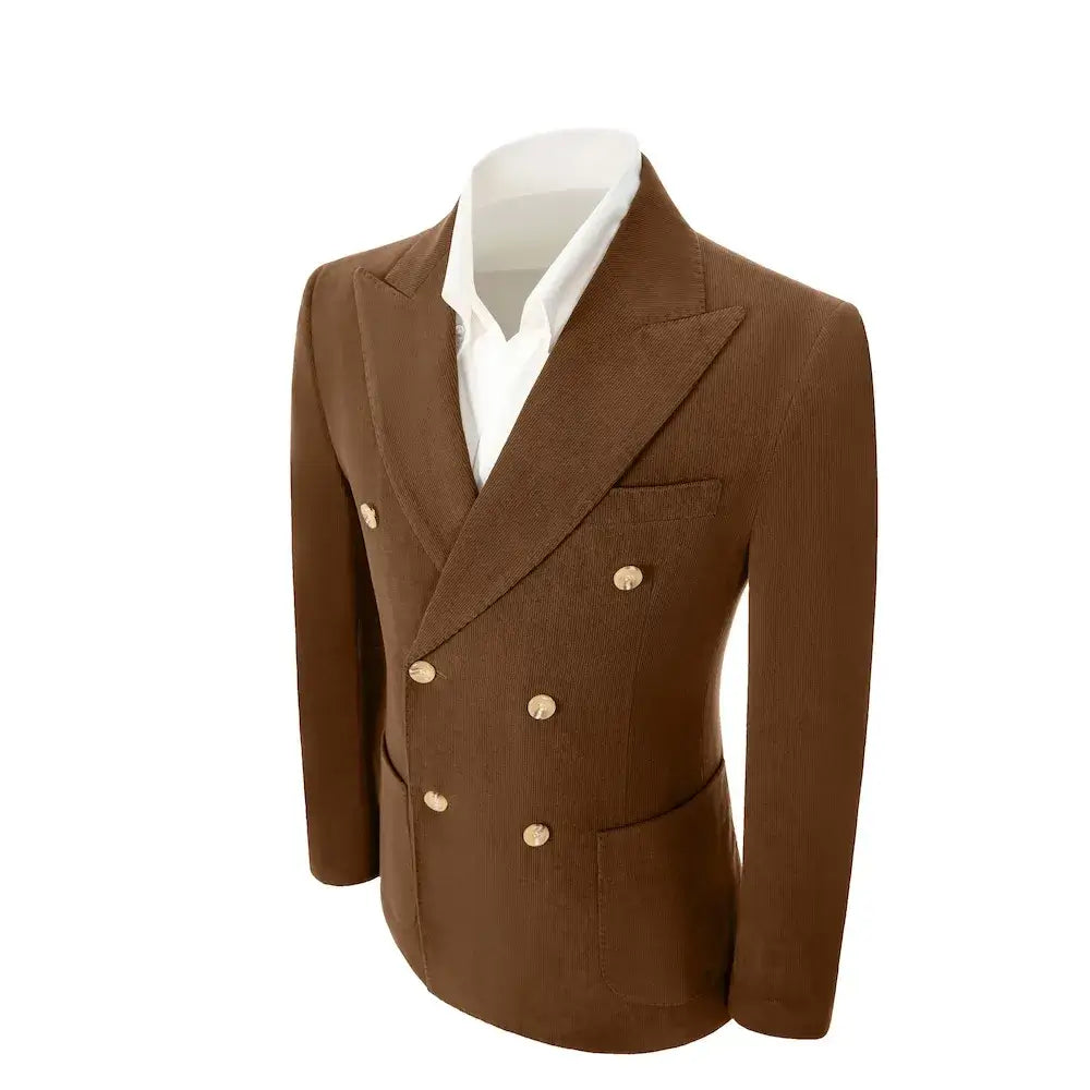 Men's Peak Lapel Double Breasted Corduroy 2 Piece Suit